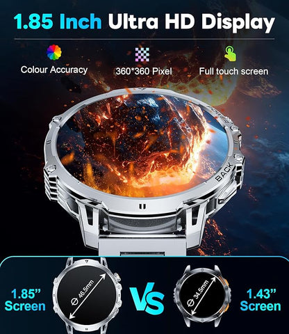 LIGE Smart Watch for Men Answer/Make Call for Android iOS, 1000mAh Battery/Flashlight, 1.85'' HD Military Smartwatch with 100+ Sports Modes, Heart Rate Sleep Monitor, IP68 Waterproof Fitness Tracker