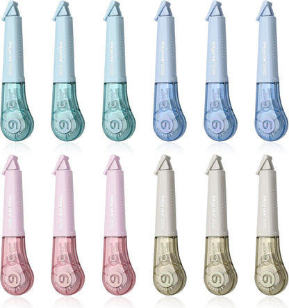 Temiary 12Pcs Correction Tape Pens, Aesthetic White Tape for Instant Correction, Easy to Use, Pen Shaped Applicator for Office School Supplies, 1/5 Inch x 236 Inches (Multicolor)