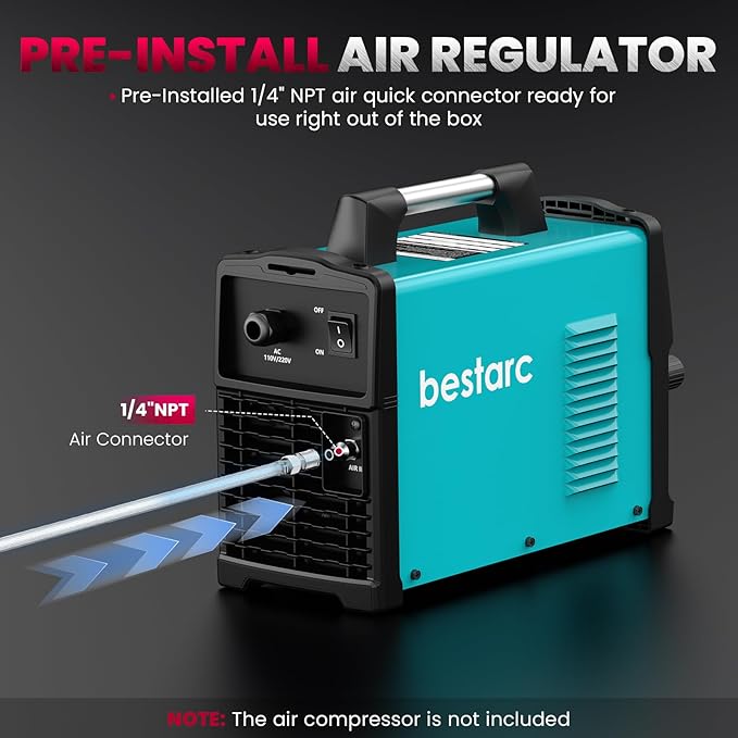 bestarc Plasma Cutter, [Pilot Arc] [Large LED Display] [Air Sensor] 65A bestarc Plasma Cutter Machine 110/220V Dual Voltage, 5/8 Inch Clean Cut 1 Inch Max Cut, Post Flow 2T/4T for Beginners DIY