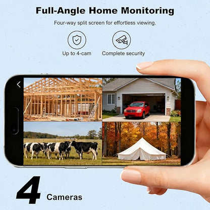 FOINNEX Security Camera, Solar Camera Wireless Outdoor, 4-Cam Pack, Solar Powered Home Security Camera with 360° Auto Tracking, Pan & Tilt, Night Vision, 5G & 2.4G Router, No Subscription