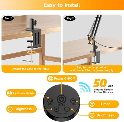 SKYLEO Led Desk Lamp for Home Office - 2400LM Ultra Bright Desk Light -Eye Caring Desk Lamp with Clamp - Adjustable Office Lamp with Remote Control- Easy Installation - 24W Black