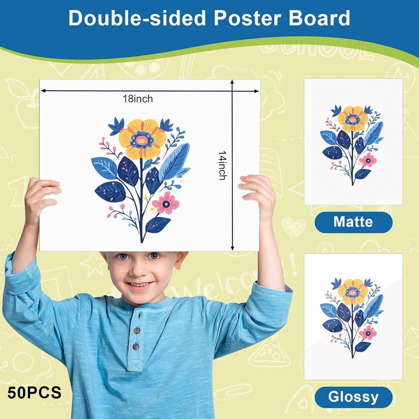 50 Pcs White Poster Board Paper 14x18, ROOKEA Blank Graphic Display Vision Boards Bulk for School Arts Classroom Crafts Projects Presentations Drawing Scrapbooking