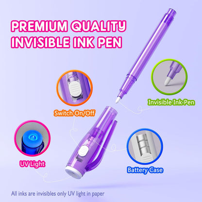 Invisible Ink Pen Spy Game for Kids, Party Favors Toys for Girls Boys, Magic Markers for Boys Girls Fun Outdoor Toys, Birthday for 6-13 Year Old Girls Boys (14PCS+Black Notebooks)