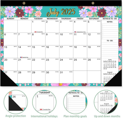 Comix 2025-2026 Floral Desk Calendar - 18 Month Desk Calendar (July 2025–Dec 2026) | 17"x12" Thick Paper with Classic Design for Office & Home