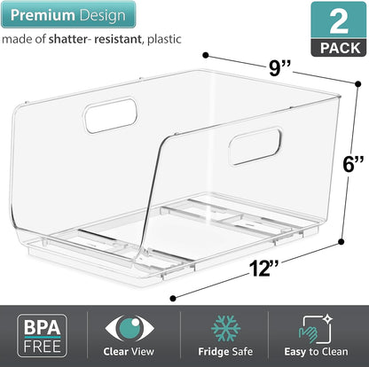 Sorbus Stackable Storage Bins Open Front - Clear Stackable Storage Bins - Pantry Bins for Storage and Organization - Acrylic Stackable Bins for Kitchen - Clear Pantry Organizer Bins (Medium 2 Pack)