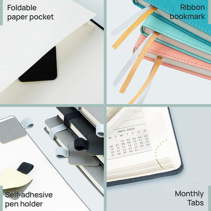 POPRUN Planner 2025-2026 (Medium - 6.5'' x 8.5'') Academic Weekly Calendar (July 2025 - June 2026) with Hourly Time Slots, Monthly Tabs, 100GSM Thick Papers, Leather Soft Cover - Blue Green