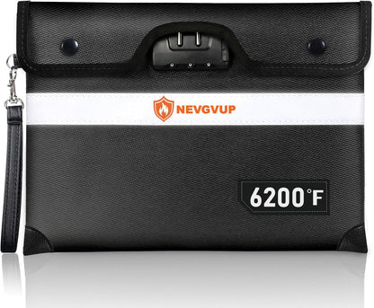 6200°F Upgraded Fireproof Money Bag with Lock, Fireproof Bag for A5 Documents w. Zipper/Reflective Strip, 9 Layers of Heat Insulated Materials, Water Resistant Fire Proof Money Bags for Cash,Valuables