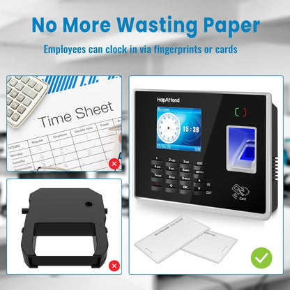 Time Clock - Fingerprint Time Clocks for Employees Small Business Automatic Calculate Hours, H2 Standalone Biometric Clock in Machine for Employees with 5 RFID Cards (0 Monthly Fees)
