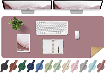 PU Leather & Cork Desk Blotter, Office & Home (Purple Pink) - Non-Slip Keyboard & Mouse Mat, 47.2" x 17"