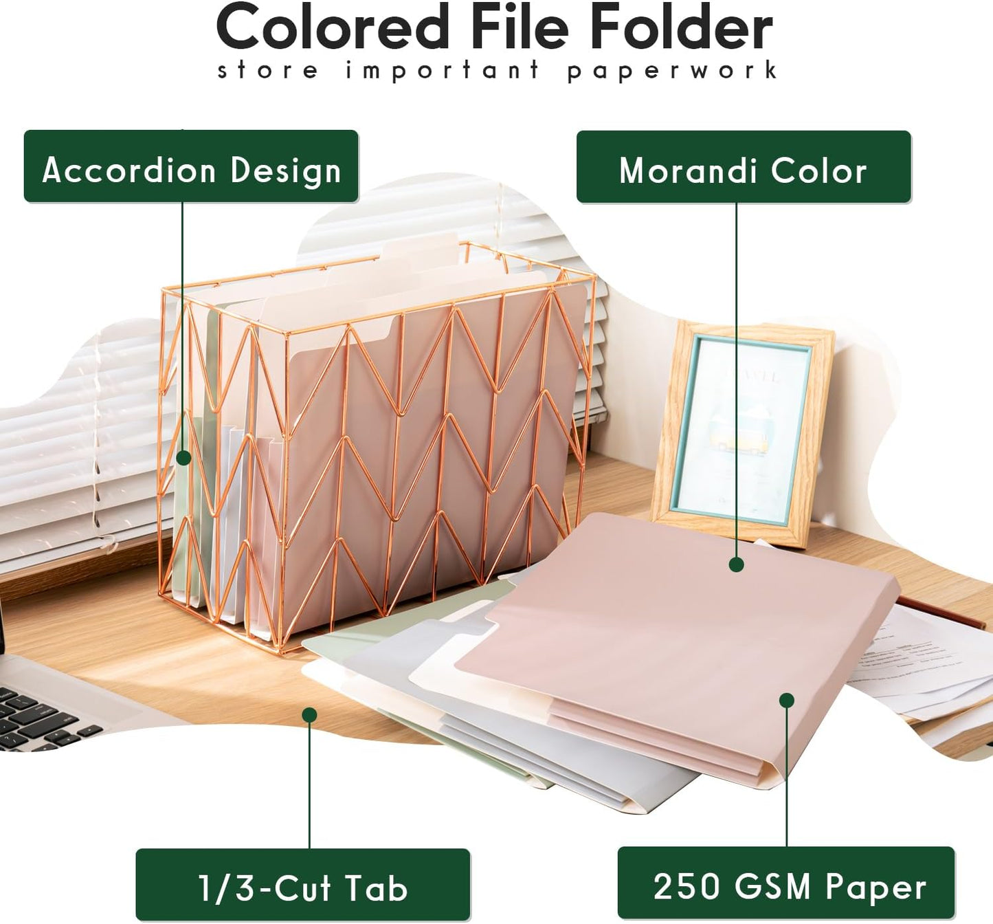 Y YOMA 6 Pack Extra Capacity File Folders Letter Size Accordion Decorative File Folder Cute Pretty Colored Filing Folder File Organizers for Office School Home Desktop with 1/3-Cut Tab, Morandi Color