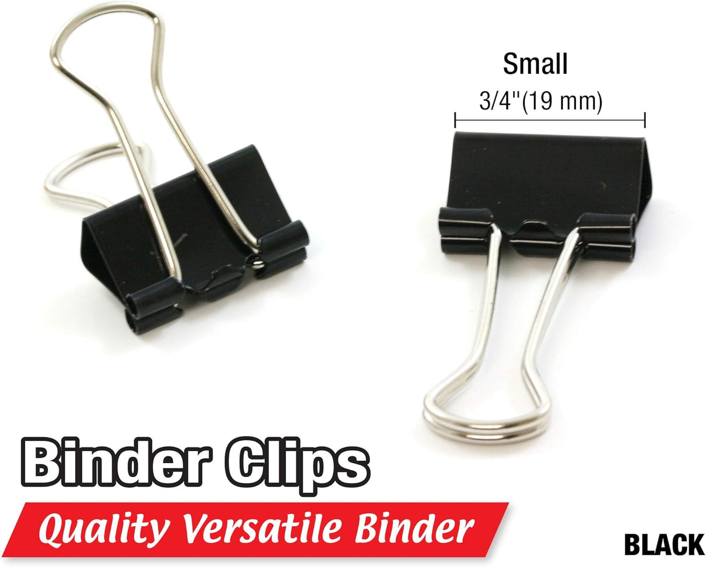 BAZIC Binder Clips Small Black 3/4" (19mm), Paper Clamps Paper Clip, Paperclips for Office School Supplies Home Kitchen Storage (12/Pack), 12-Packs