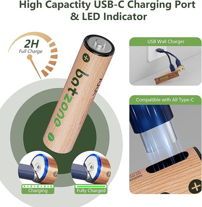 Rechargeable AAA Batteries, 814mWh AAA Batteries Lithium, Long Lasting USB C AAA Rechargeable Battery, 16 Pack with 3 USB-C 2-in-1 Charging Cable Over 1000+ Cycles