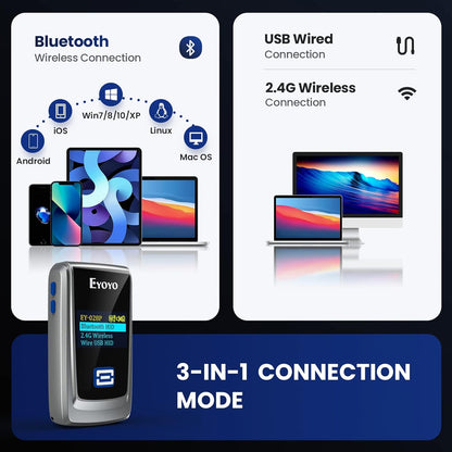 Eyoyo Mini Bluetooth QR Code Scanner with LCD Display, Portable Wireless 1D 2D Book Barcode Scanner Reader for Library Classroom Inventory Compatible with iPhone iPad Android iOS POS Laptop Tablet