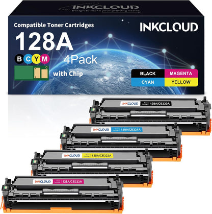 128A Toner Cartridges High Yield Compatible Replacement for HP 128A CE320A CE321A CE322A CE323A for HP Pro CM1415fn CM1415fnw CP1525n CP1525nw Printer (Black Cyan Yellow Magenta, 4-Pack)