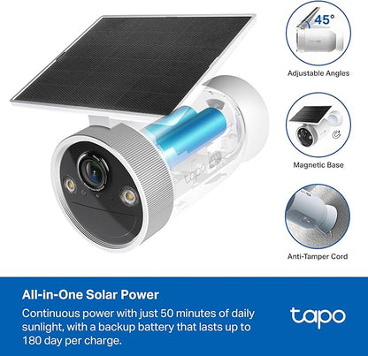 Tapo 4K Outdoor Battery Camera Wireless, Security Camera with Integrated Solar Panel, Person/Vehicle/Pet Detection, Works w/Alexa & Google Assistant, Color Night Vision, SD/Cloud Storage, C465