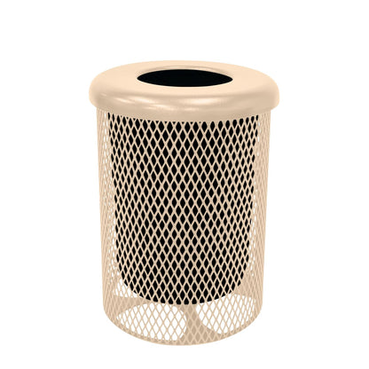 RFT-TAN Heavy Duty 32 Gallon Round Trash Receptacle, Liner Included, Tan with Flat Top Lid, Made in America