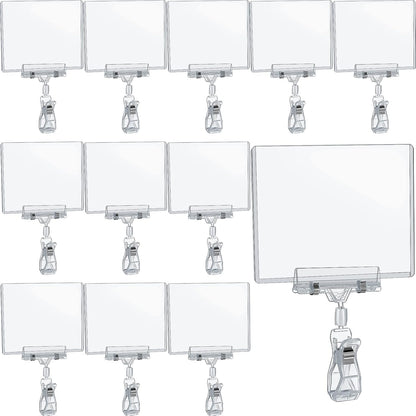 Epakh 20 Pieces Sign Clips Rotating Price Tag Clip Swivel Sign Holder for Handrails or Tubes with 20 Pieces Hard Card Sleeves PVC Card Protector for Shelves Store Supermarket(Thumb Clip Style)