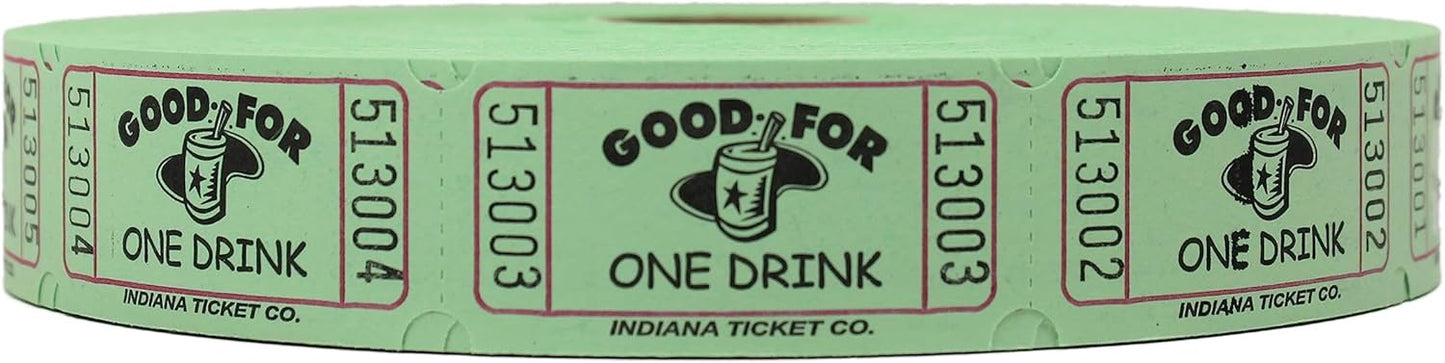 INDIANA TICKET CO. Green Drink Roll Tickets, 2000 per Single Roll, 1x2 Tickets Admission, Events, Fundraisers & Prizes