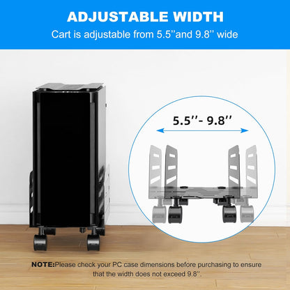 Suptek Computer Tower Stand,Mobile CPU Rolling Stand, 5.5 to 9.8 inch Wide Adjustable Mobile Cart Holder with Locking Caster Wheels,Gaming PC Holder,Steel Rolling Cart,Black(ZJJ005)