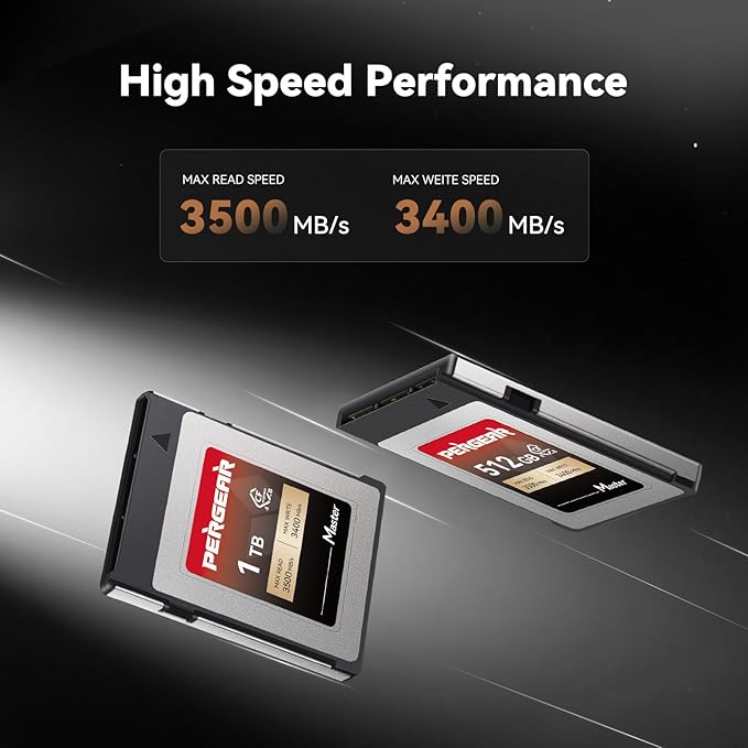 PERGEAR 512GB (Pack of 2) CFexpress 4.0 Type B Memory Card, 3500MB/s Write & 3400MB/s Read Speed for 8K Raw Video Recording (Master Series), Compatible with R3/R5/R5C/Z8/Z9/Z7 II/Z6 II/S1 DSLR Cameras