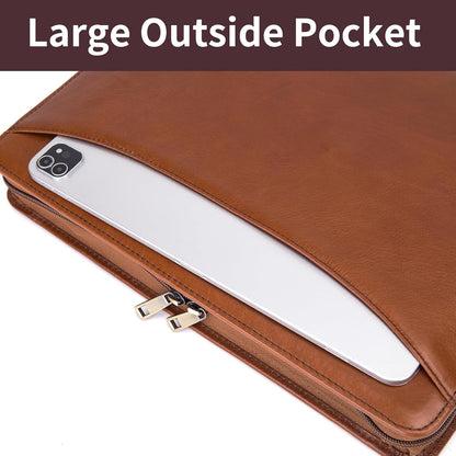 Personalized 3 Ring Binder Genuine Leather Portfolio, Front Pocket, Custom Engraved 8.5 x 11 Zippered Laptop Organizer for Men and Women, Professional Business Work Padfolio, Brown, Oil Tanned