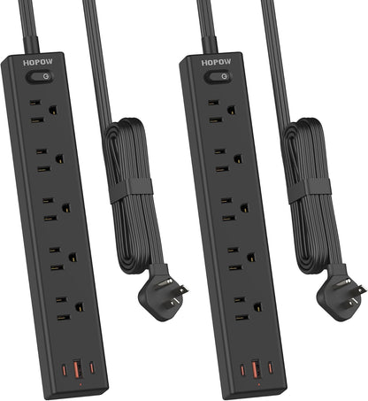 Flat Plug Power Strip, 2 Pack, 6 Ft Ultra Thin Flat Extension Cord, Surge Protector with 5 Outlets & 3 USB Ports (2 USB C Slots), 1700 Joules, 3-Prong, Wall Mount for Home Office Dorm, Black