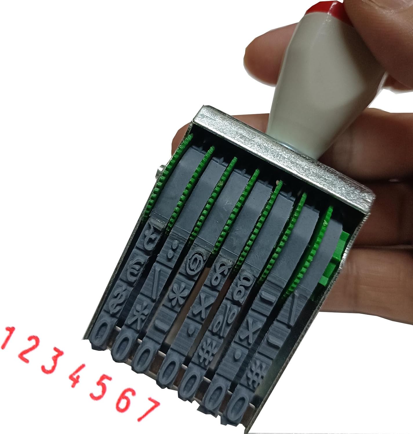 WANLIAN 7-Digit Adjustable Date Stamp - Customizable 0-9 Numbers & Symbols,numbering Tool for Packaging, Office, Labels, Code, 43x7mm Imprint, Gray-Red