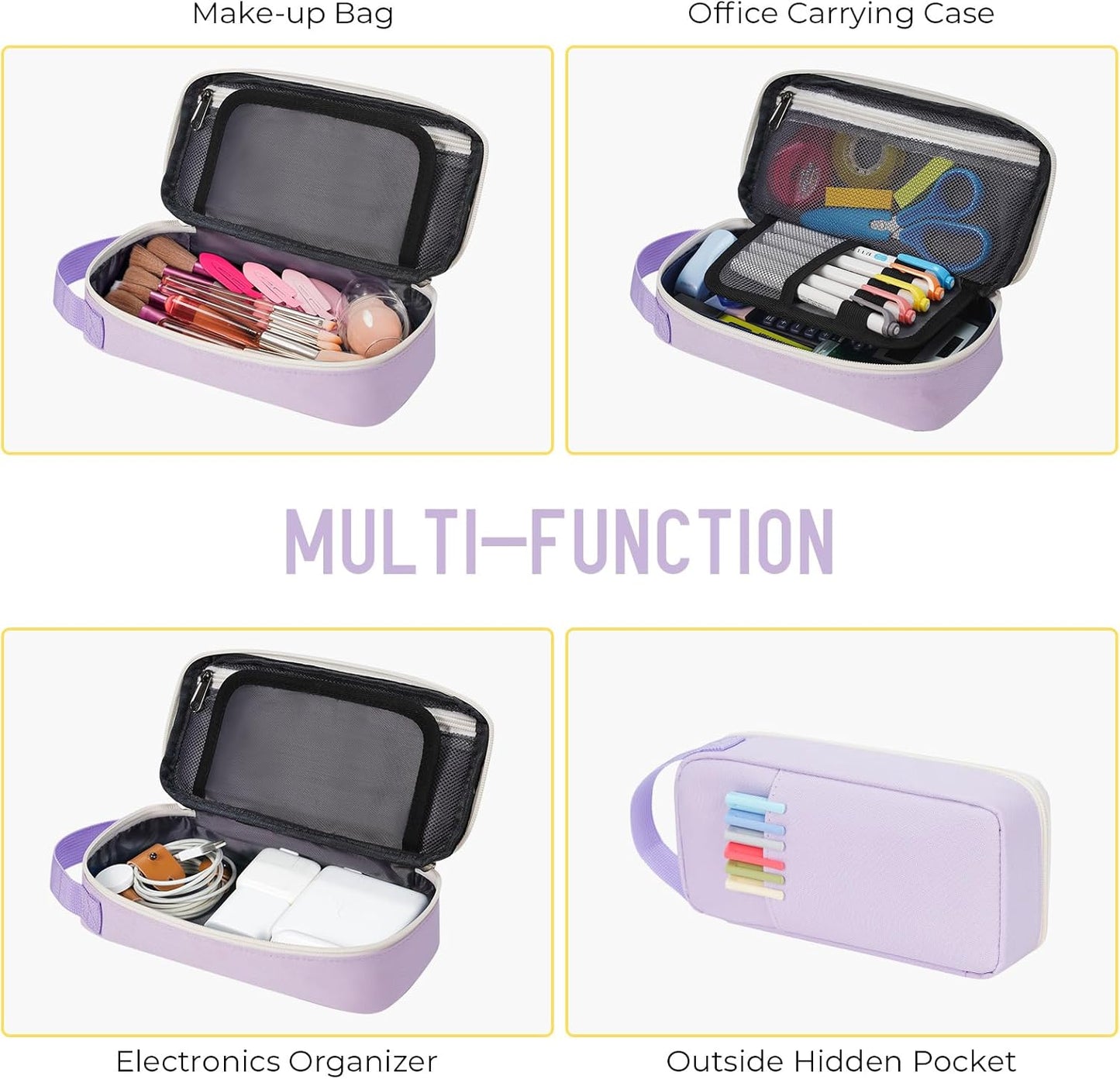 ECHSRT Big Pencil Case, Aesthetic Portable Zipper Pencil Bag with Hidden Pocket, Special Pouch for Men Women Adults, Stationery Organizer Pen Cases for Office Travel, Light Purple