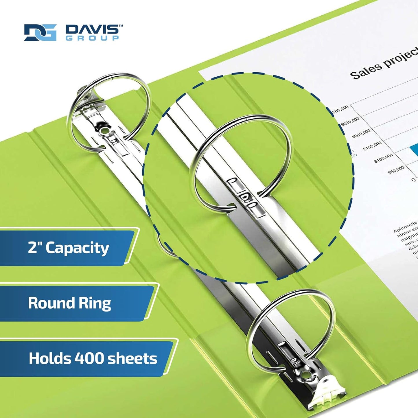 Easyview Premium 3-Ring Binders with Clear-View Covers and Round Rings, Binders for School or Office, 2 Inch, Pack of 6, Lime Green