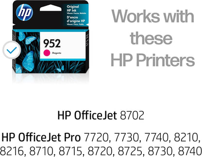 HP 952 Magenta Ink Cartridge | Works with HP OfficeJet 8702, HP OfficeJet Pro 7720, 7740, 8210, 8710, 8720, 8730, 8740 Series | Eligible for Instant Ink | L0S52AN