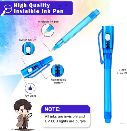 Invisible Ink Pens, 28 PCS Upgraded Spy Invisible Ink Pen with UV Light Magic Marker for Secret Message Escape Room and Kids Christmas Goodies Bags Toy, Spy Pen Party Favors for Kids 8-12