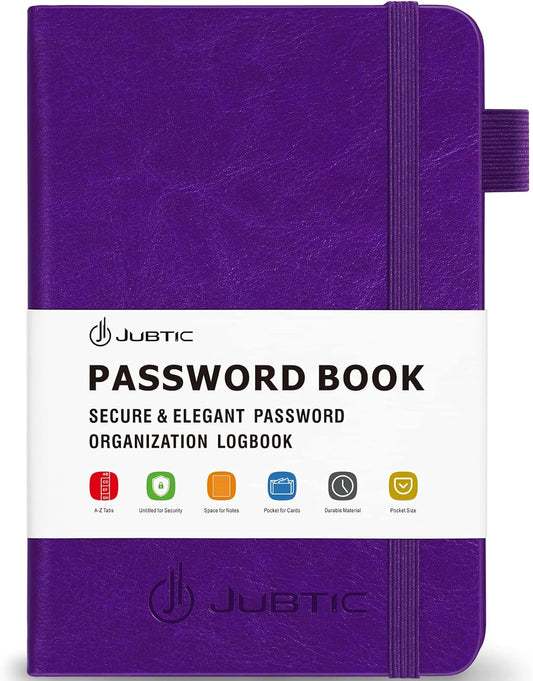 JUBTIC Password Book with Alphabetical Tabs, Small Size Internet Address & Password Keeper Logbook, Password Notebook Journal for Computer & Website Logins, Purple