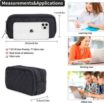 Della Gao Small Pencil Case Large Capacity Pencil Pouch Marker Pen Bag Coin Pouch Office Stationery Organizer (Black-02RH)
