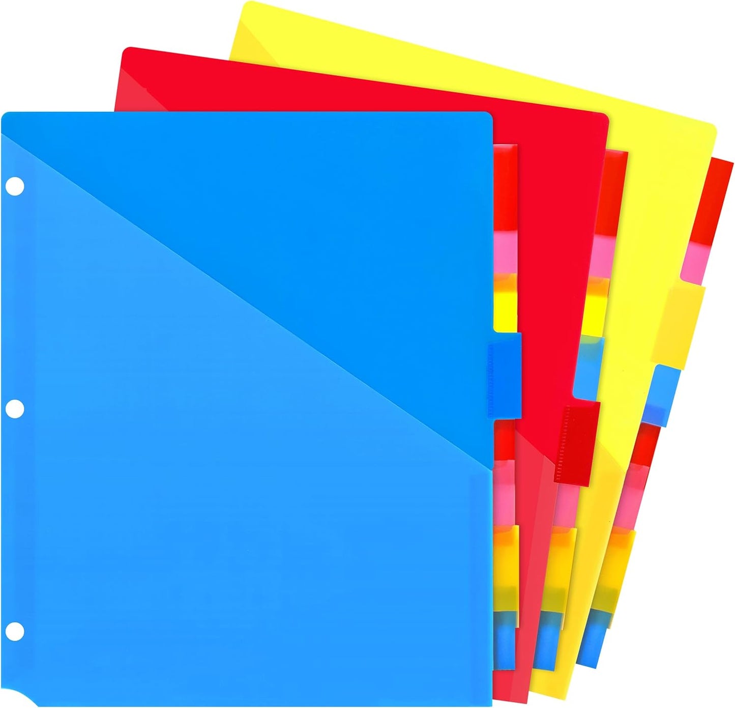 WOT I Plastic 8-Tab Dividers with Two Pockets - 3 Sets, Multicolor Dividers with Pockets for Binders, 24PCS Tab Dividers Assorted Colors