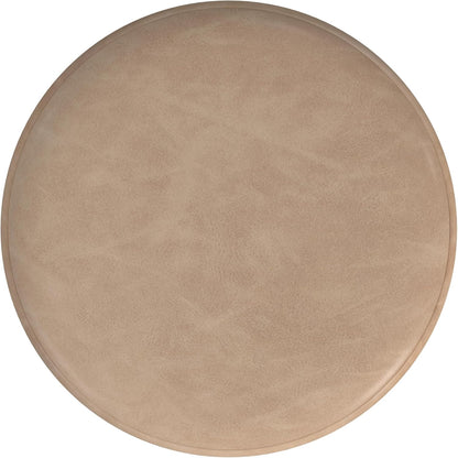 HomePop Upholstered Faux Leather Round Ottoman Home Décor|Foot Rest Ottoman- Sand Faux Leather