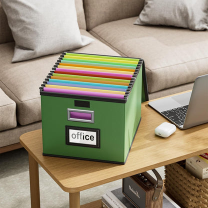 Huolewa Portable Leather File Organizer Boxes with Lids, Office Document Boxes Organizer, Filing Boxes, Decorative Small File Boxes for Hanging Files, File Cabinet for Office/Home - 4 Pack