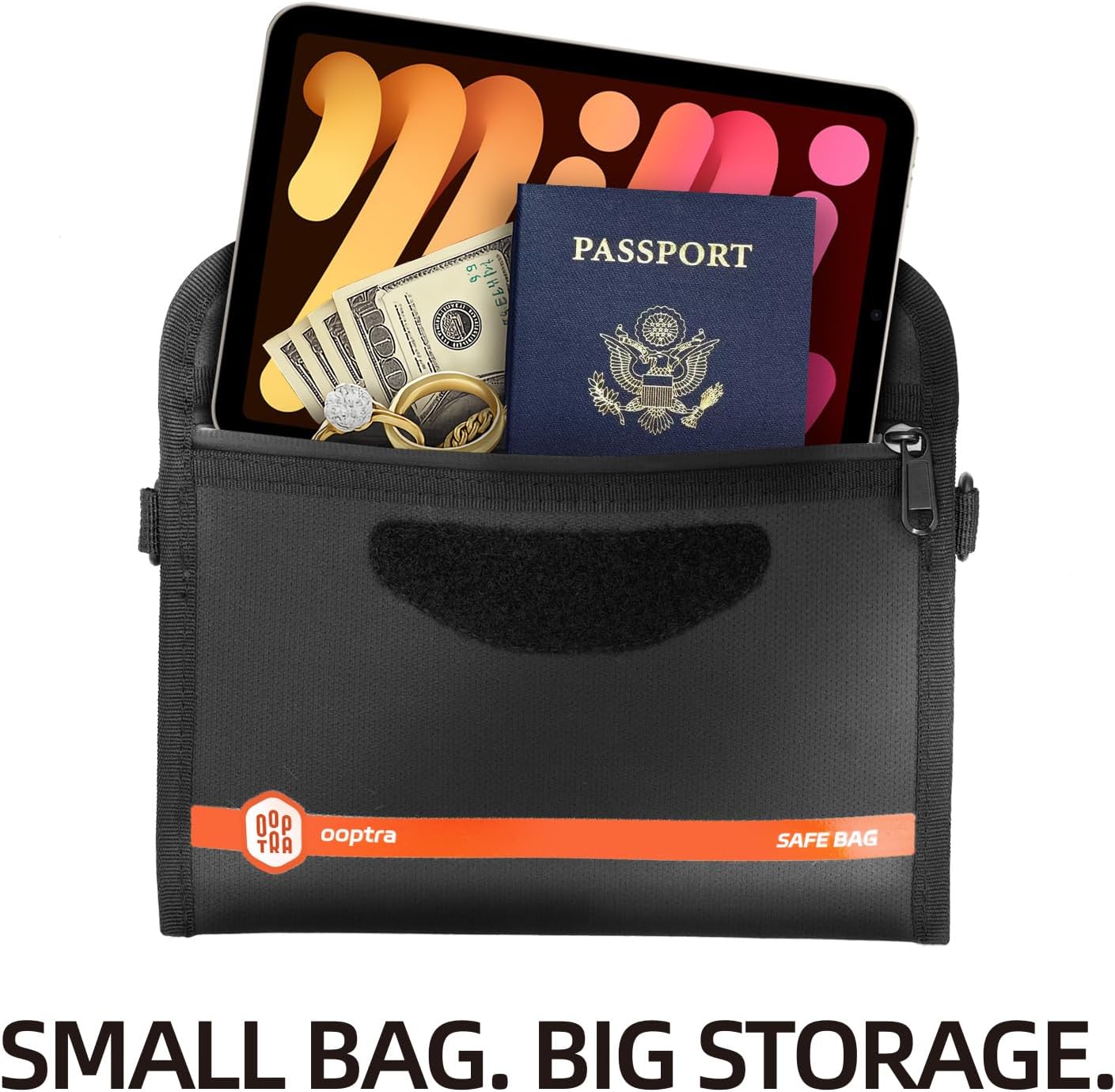 Fireproof Document Bag (Black) – Waterproof Zipper – Lightweight & Portable – for Home, Office & Travel – Holds Files, Cash, Passport, Valuables – Fire & Water Resistant – with External Buckle