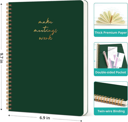 Taja Meeting Notebook for Work Organization - Work notebook with action items, Meeting Minutes Planner Notebook, Perfect Office Supplies for Men & Women - Dark Green