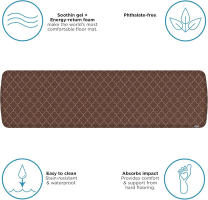 GelPro Trellis Walnut Elite Premier Anti-Fatigue Kitchen Comfort Floor Mat, 20x72 Stain Resistant Surface with Therapeutic Gel and Energy-return Foam for Health and Wellness, 20" x 72"