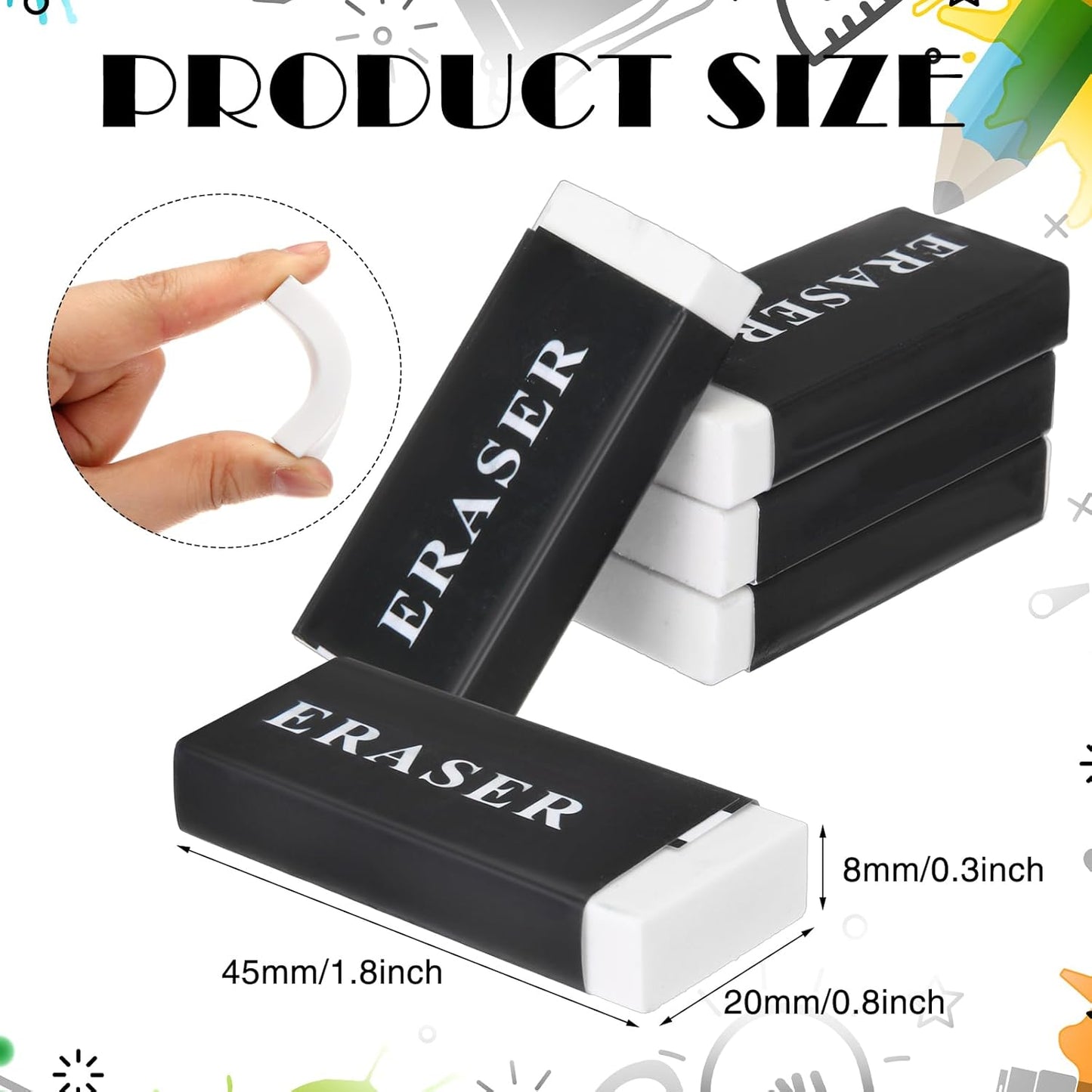 144 Pieces White Pencil Erasers Bulk Soft Art Erasers Pencil Erasers Large Rubber Erasers for Drawing Kids Student Artist Office Home Classroom Writing 1.8 x 0.8 x 0.3 Inch