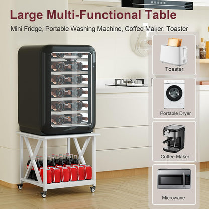 2 Tier White Printer Stand, 23.6 x 23.6 Inches Large Printer Table with Storage Shelf, Rolling Printer Cart with Wheels, Mobile Table for Home Office (White)