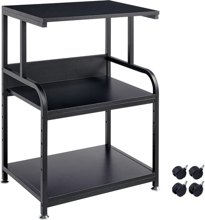 Printer Stand, 3 Tier Printer Table with Height Adjustable Storage Shelf, Rolling Printer Cart with Wheels for Home Office Organization, Black