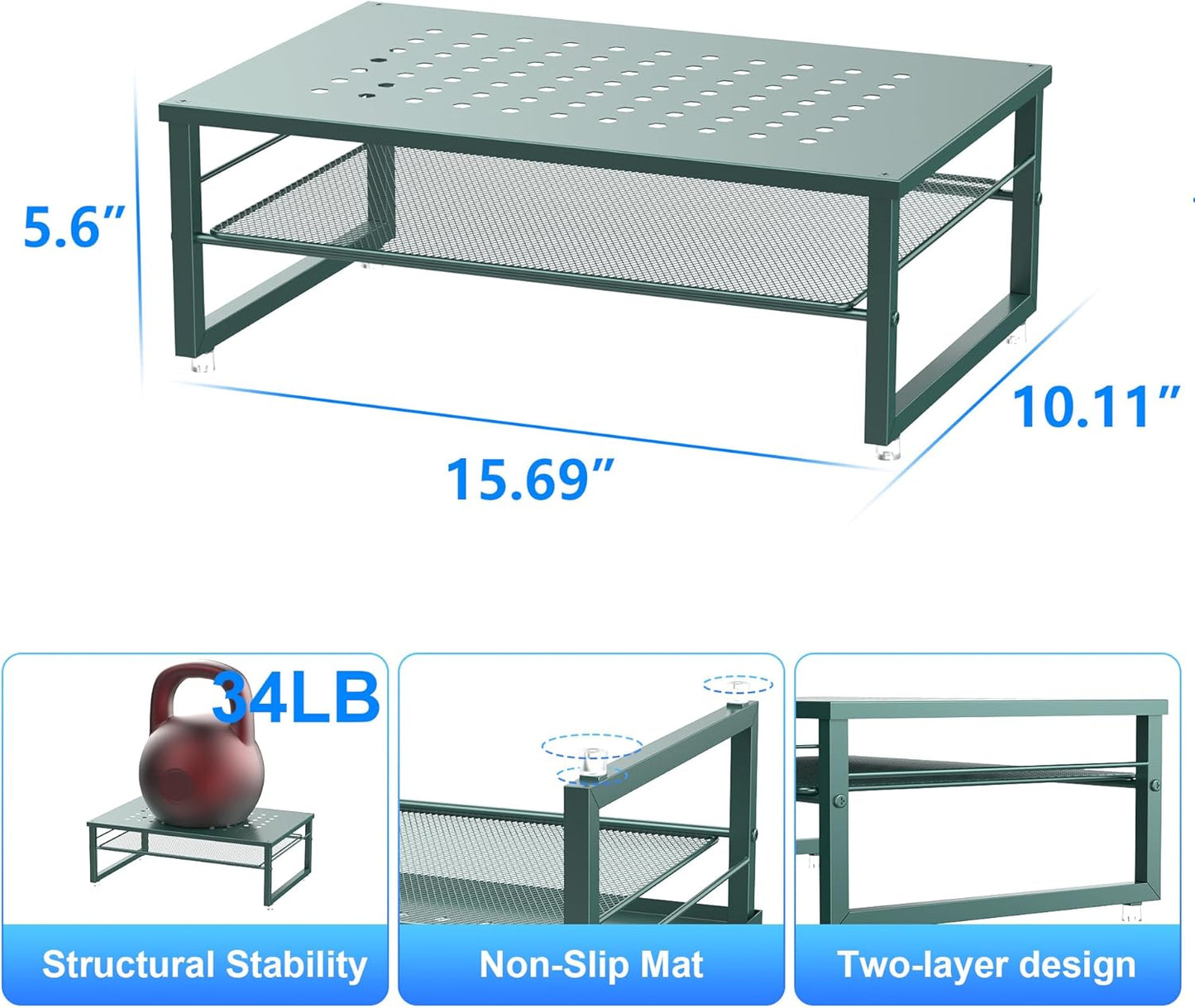 gianotter 2-Tier Metal Monitor Stand Riser, Desk Organizer for Monitor, Office Desk Storage Organizer for Office Supplies (Dark Green)