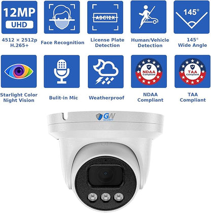 GW Security 16 Channel NVR UltraHD 12MP 4K @30FPS Face/Human/Vehicle Detection PoE Security Camera System with 12 x 12MP IP Microphone Smart AI Dome Cameras, Color Night Vision, Outdoor/Indoor Camera