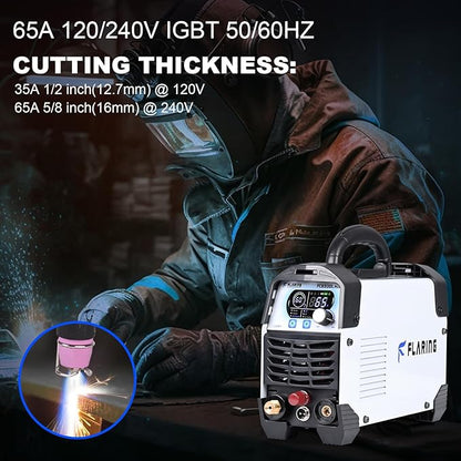 FLARING FC650DL PLUS Plasma Cutter 65 AMP Non Touch Pilot Arc Plasma Cutter Machine 120/240V Dual Voltage, Digital Display, High Frequency IGBT Inverter, Post Air/2T/4T, 5/8" Clean Cut with Consumable