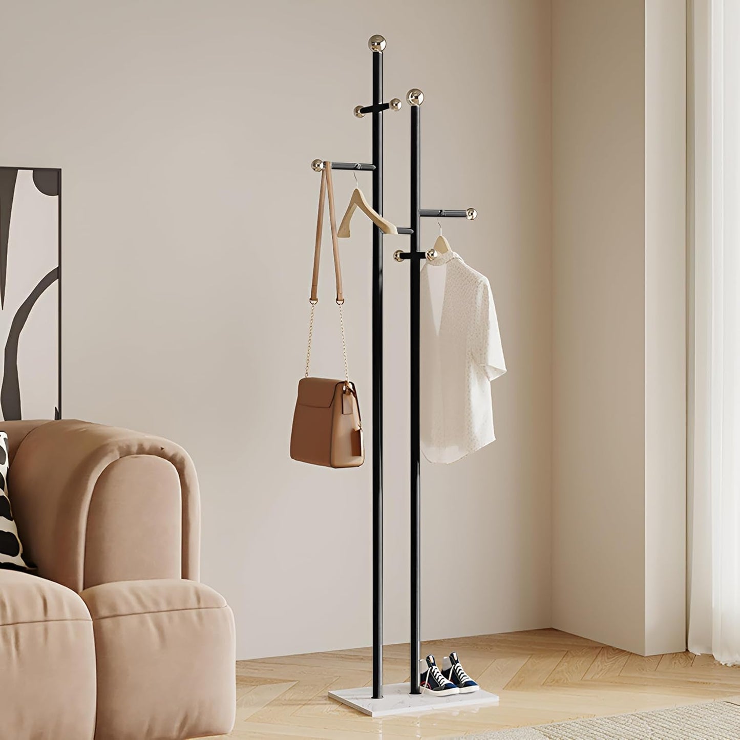 Coat Rack Freestanding with Marble Base Sturdy Coat Tree Heavy Duty Clothes Rack for Entryway Bedroom Living Room Hotel 14.96 x 10.24 x 68.9 Inches (Black)
