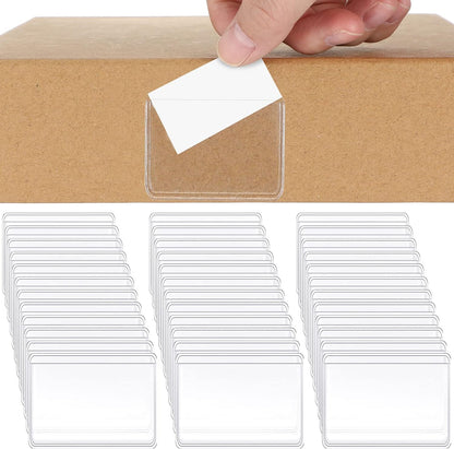 Jeyiour 100 Pcs Label Holders Adhesive Nameplate Pockets Storage Bin Labels Index Card Holder Shelf Plastic Peel Stick for Classroom Supermarket Bookshelf Library Student Box Drawer (2.4 x 1.6 Inch)