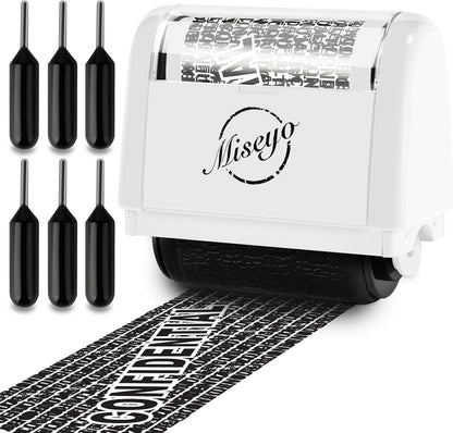 Miseyo Identity Theft Protection Roller Stamp Set - White (6 Refill Ink Incleded)