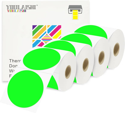 3 X 3 Inch Color Coding Dot Labels Circle Thermal Printable Waterproof 2000 Pcs Round Stickers Adhesive Writable for Office, Home, Garage, DIY Sticker, Barcodes, Name Tag, Fluorescent Green