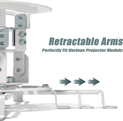 WALI Projector Ceiling Mount, Universal Low Profile Projector Mount with Retractable Arms and Multiple Adjustment Function (PM-002-W), White